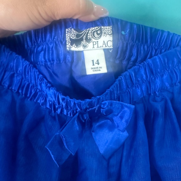 Satin Blue Two Piece Kids Set Skirt and Blouse - Picture 2 of 3